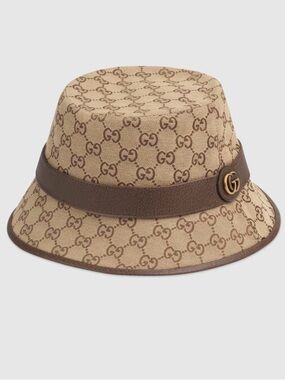 Gucci GG Canvas Bucket Hat Beige Brown Size M 58cm